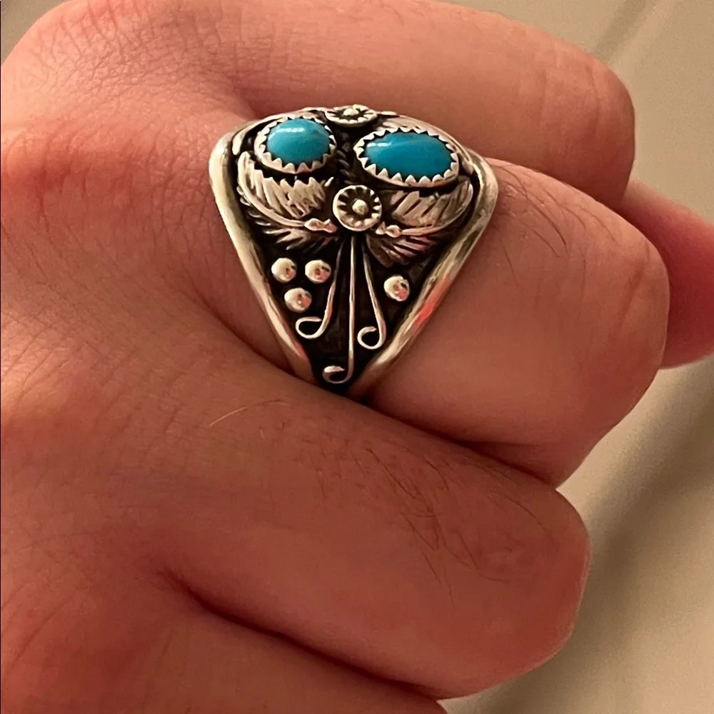 Sterling Turquoise Ring Size 13.5 Native American - Picture 6 of 11
